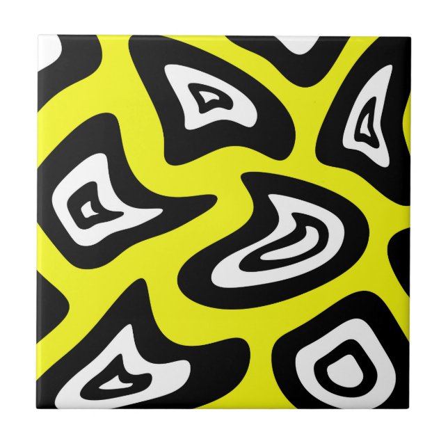 Azulejo Patrón abstracto - amarillo, negro y blanco. (Frente)