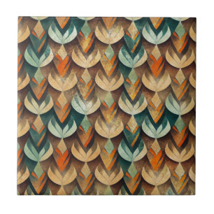 Azulejo Patrón abstracto art déco dorado teal de lujo