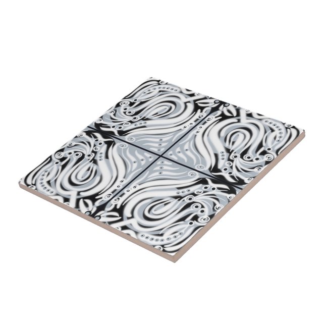 Azulejo Patrón abstracto curvo gris negro blanco  (Lado)