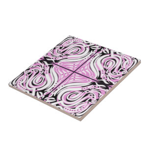 Azulejo Patrón abstracto curvo rosa negro blanco