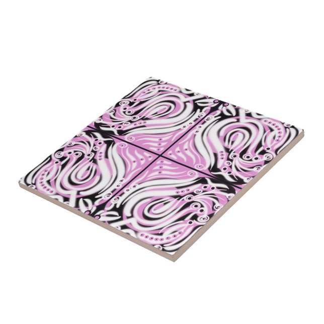 Azulejo Patrón abstracto curvo rosa negro blanco  (Lado)