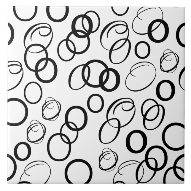 Azulejo Patrón abstracto de círculo en blanco y negro (Frente)
