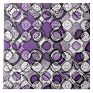 Azulejo Patrón abstracto de círculos púrpura, gris y negro