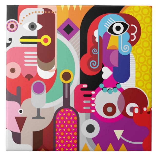 Azulejo Patrón abstracto de color vibrante (Frente)