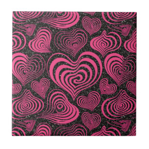 Azulejo Patrón abstracto de corazón sin fisuras rosa negro