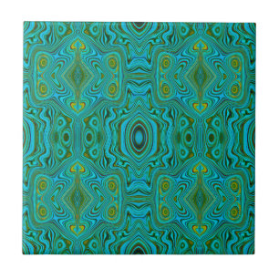 Azulejo Patrón abstracto de croquis trippy retro turquesa
