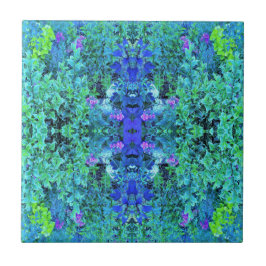 Azulejo Patrón abstracto de follaje azul y Chartreuse