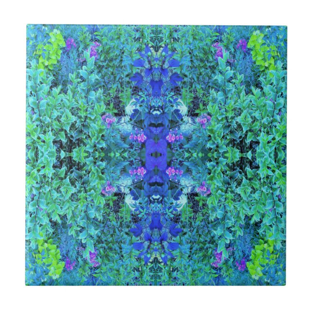 Azulejo Patrón abstracto de follaje azul y Chartreuse (Frente)