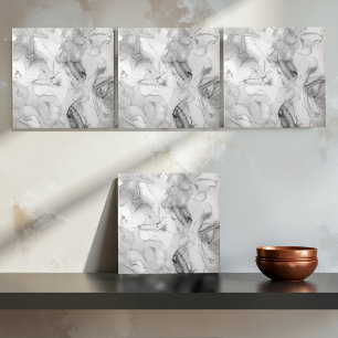Azulejo Patrón abstracto de mármol brumoso en blanco y neg