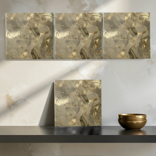 Azulejo Patrón abstracto de mármol brumoso en oro oscuro I