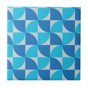 Azulejo Patrón abstracto de mediados de siglo en azul y tu