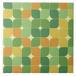 Azulejo Patrón abstracto de mediados de siglo verde naranj
