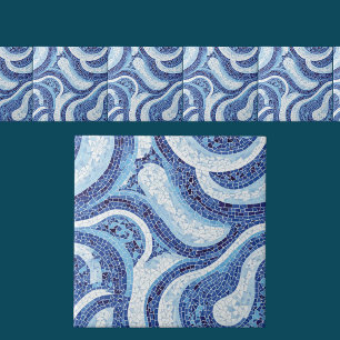 Azulejo Patrón abstracto de mosaico de onda azul sin costu