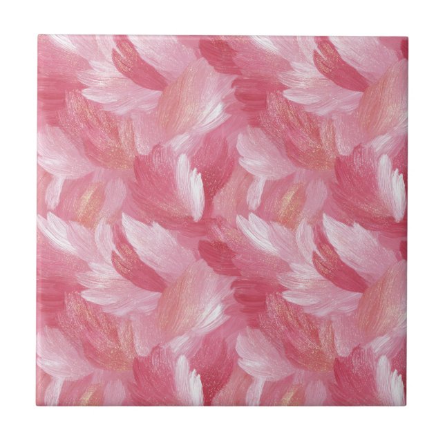 Azulejo Patrón abstracto de pincelada rosa con brillo (Frente)