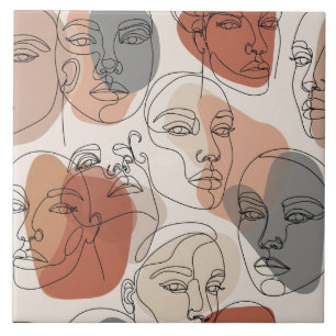 Azulejo Patrón abstracto de rostro femenino
