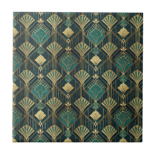 Azulejo Patrón abstracto geométrico Art Déco en turquesa y