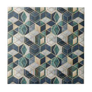 Azulejo Patrón Abstracto Geométrico Moderno en Verde Azul
