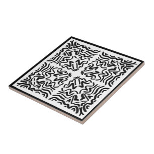 Azulejo Patrón abstracto ondulado en zig-zag blanco y negr