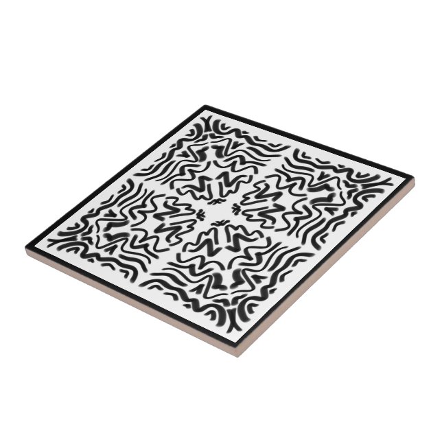 Azulejo Patrón abstracto ondulado en zig-zag blanco y negr (Lado)