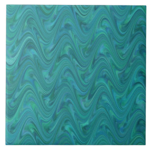 Azulejo Patrón abstracto ondulado verde azul