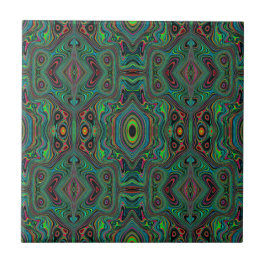 Azulejo Patrón abstracto retro alucinante de negro y verde
