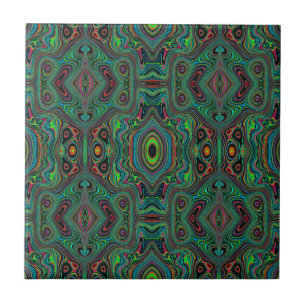 Azulejo Patrón abstracto retro alucinante de negro y verde