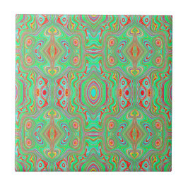 Azulejo Patrón abstracto retro de naranja y verde lima