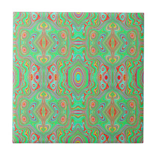 Azulejo Patrón abstracto retro de naranja y verde lima