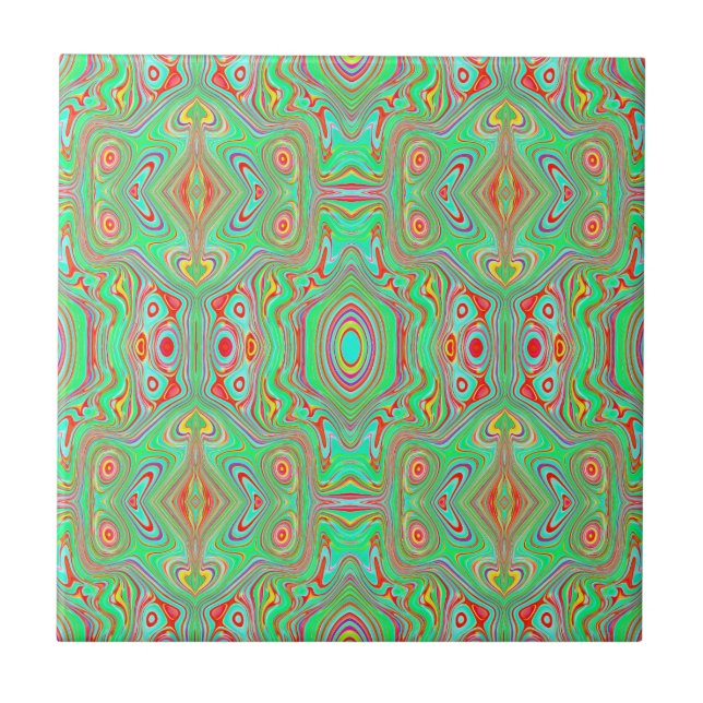 Azulejo Patrón abstracto retro de naranja y verde lima (Frente)