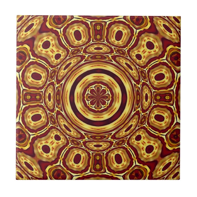 Azulejo Patrón abstracto rojo dorado boho marroquí (Frente)