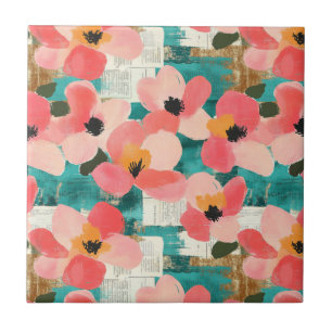 Azulejo Patrón abstrato de color de agua vintage floral (4