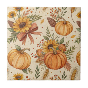 Azulejo Patrón acogedor de calabaza y girasol de otoño