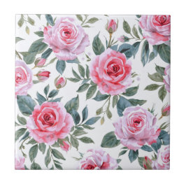 Azulejo Patrón acuarela cottagecore floral rosa pink