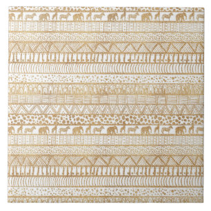 Azulejo Patrón africano tribal blanco y dorado de moda