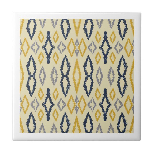 Azulejo Patrón amarillo azul Ikat marroquí (Frente)