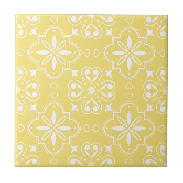 Azulejo Patrón Amarillo Blanco Mediterráneo Moderno  (Frente)