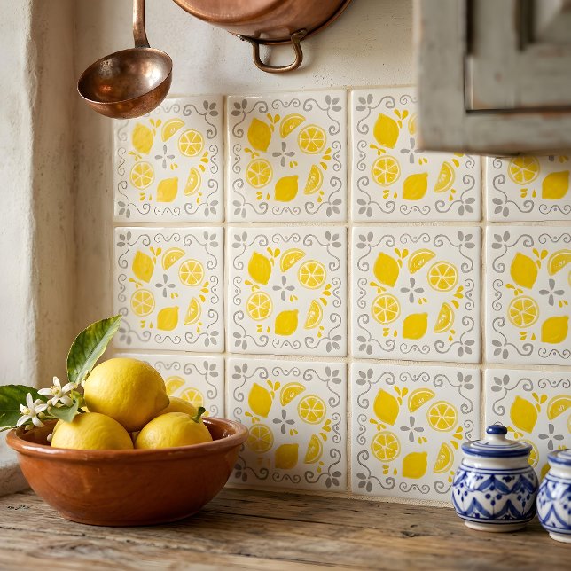 Azulejo Patrón Amarillo Gris de Limones Dibujados con Fant (Subido por el creador)