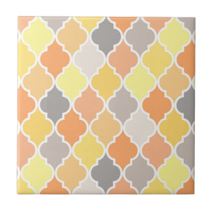 Azulejo Patrón amarillo, naranja y quatrefoil gris
