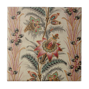 Azulejo Patrón anticuado de plumas de flores francesas