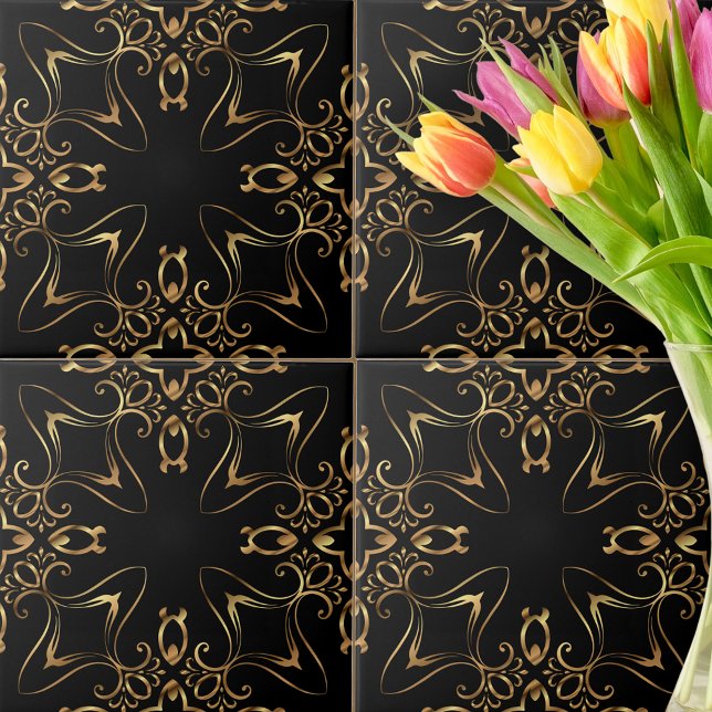Azulejo Patrón Antiguo Barroco Oro Y Negro (Subido por el creador)