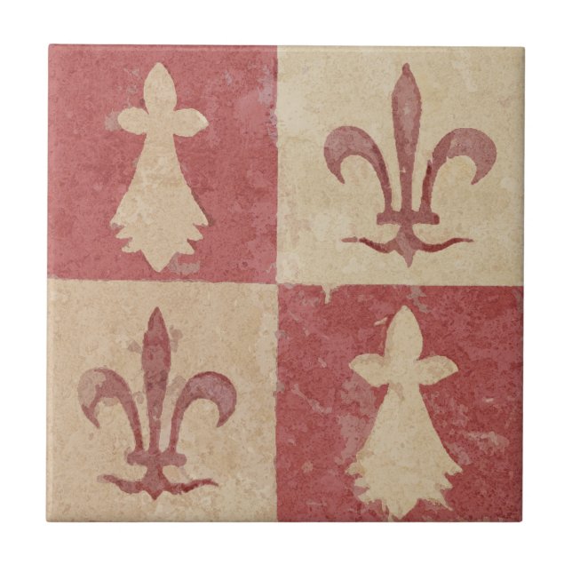 Azulejo Patrón Antiguo Fleur de Lis Medieval Francés (Frente)