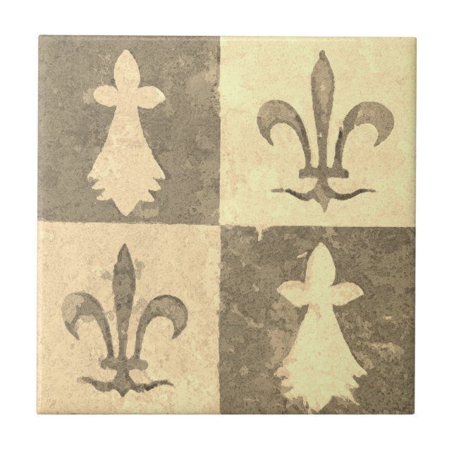 Azulejo Patrón Antiguo Flor de Lis Medieval Francés (Frente)