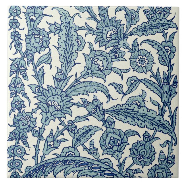 Azulejo Patrón árabe floral azul (Frente)