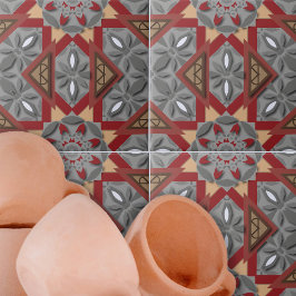 Azulejo Patrón árabe morisco étnico gris de Borgoña