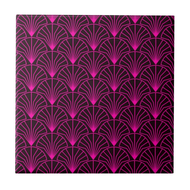 Azulejo Patrón Art Deco clásico en rosa y negro (Frente)