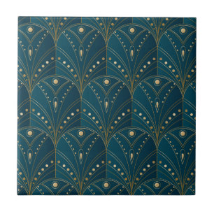 Azulejo Patrón Art Déco con formas geométricas doradas