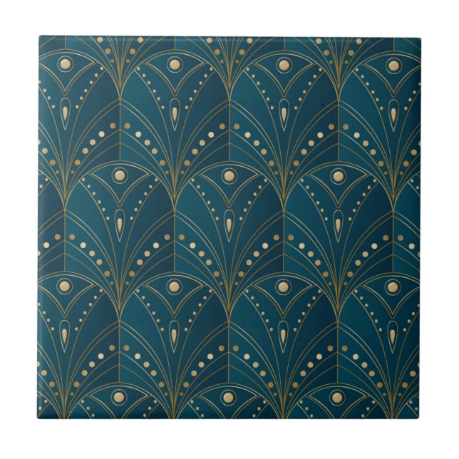 Azulejo Patrón Art Déco con formas geométricas doradas (Frente)