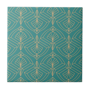 Azulejo patrón Art Deco con formas geométricas doradas