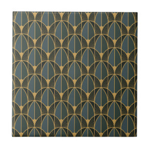 Azulejo patrón Art Deco con formas geométricas doradas Cer