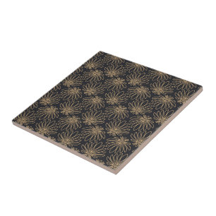Azulejo patrón Art Deco con motivos florales dorados
